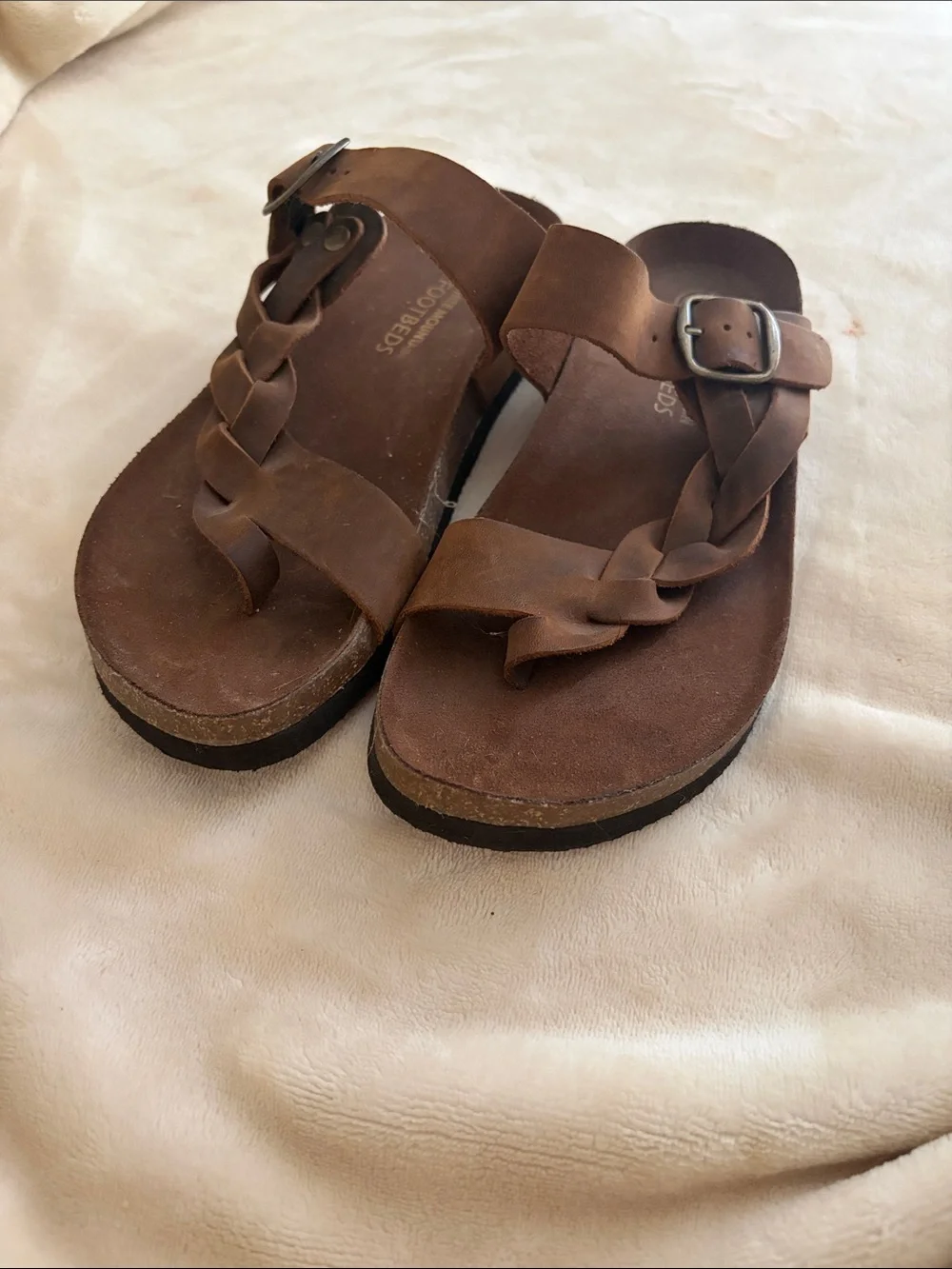 White Mountain Girls Brown Braided Strap Slip-On Sandals with Buckle